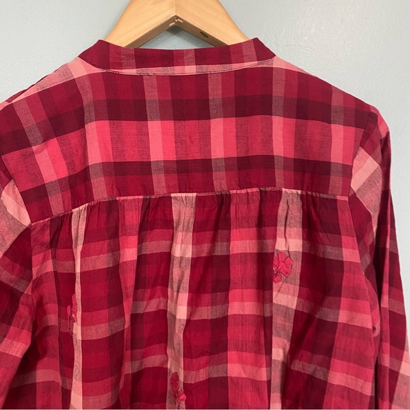 Anthropologie Forever That Girl Aliyah Embroidered Plaid Buttondown Red Flower M - Picture 5 of 6